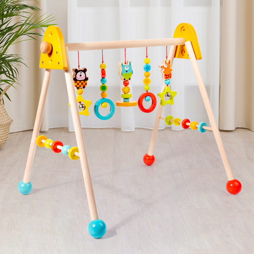 Cross-border wooden newborn fitness toy, baby gym ring exercise stand, training hand-grab walking fitness frame for infants