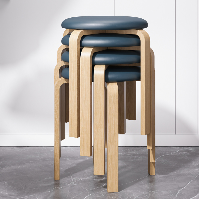 Taburete de madera maciza hogar apilable suave bolsa de taburete de comedor banco de tela simple moderna sala de estar taburete redondo silla de comedor pequeño taburete bajo