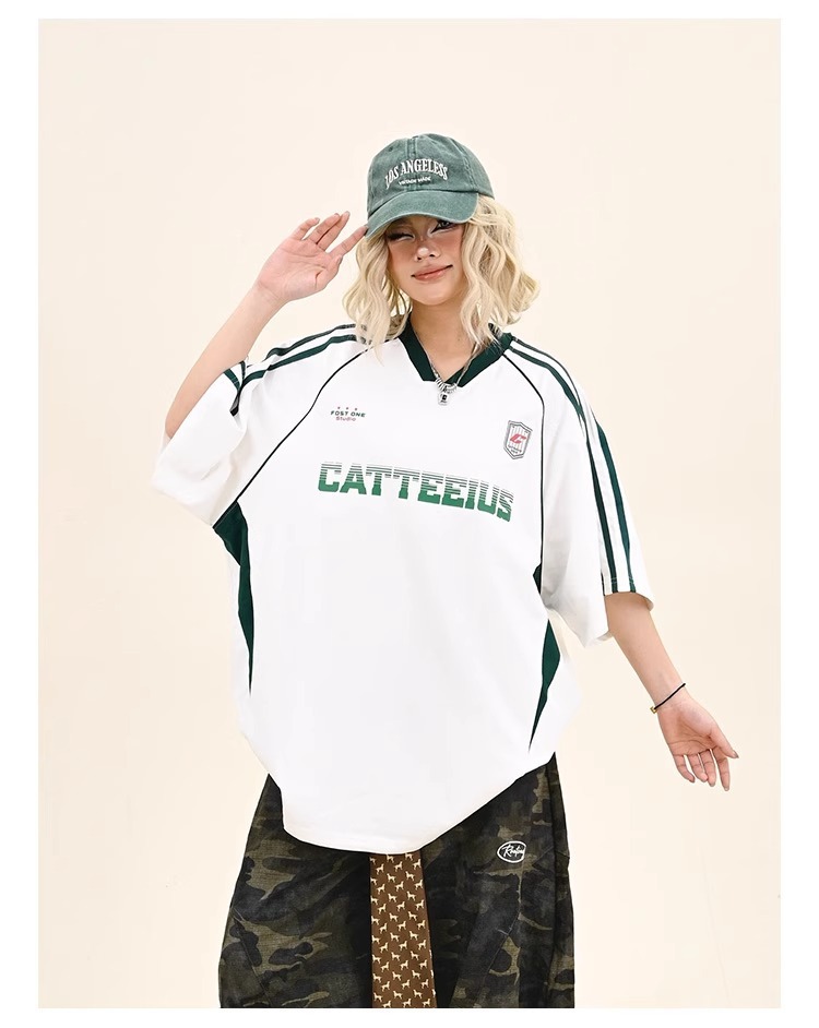 Amrican-styl Sports Short-slv T-shirt Mn And Womn, Loos Fit For Summr, Coupl's Raglan Slv V-nck_viptrois.com