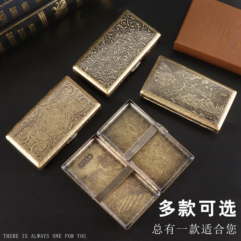 新品細支20本入レディースシガレットケースレトロ高密度冷延板銅メッキマルチパターン選択シガレットケース|undefined