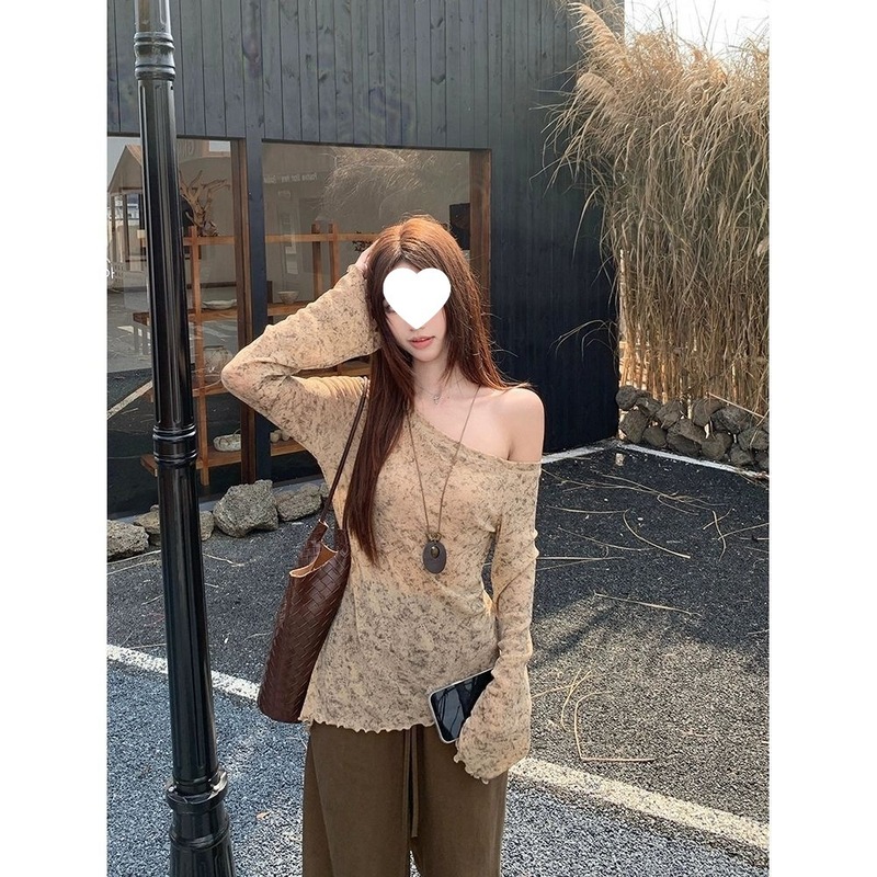 韩系辣妹斜肩不规则长袖针织衫抽绳休闲裤女2025秋季新款时尚套装|undefined