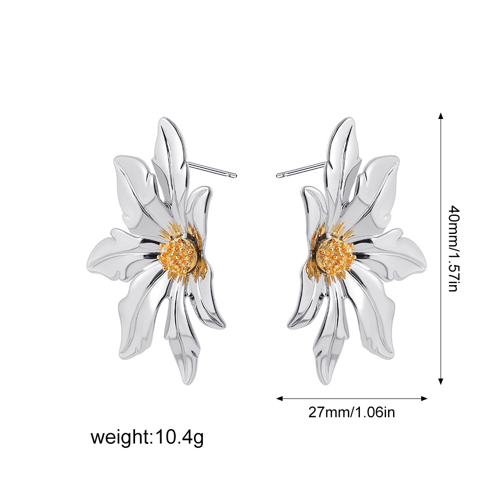 13g Weight Titanium Steel Ear Needle Material Ear Studs Classification 1 Pair Quantity Daily Occasion Titanium Steel Material Flower Pattern All Seasons Season Women's Gender Polished Finish Mixed Metal, Plating Design Elegant Style 1 Pair Elegant Flower Mixed Metal Plating Titanium Steel Ear Studs 4