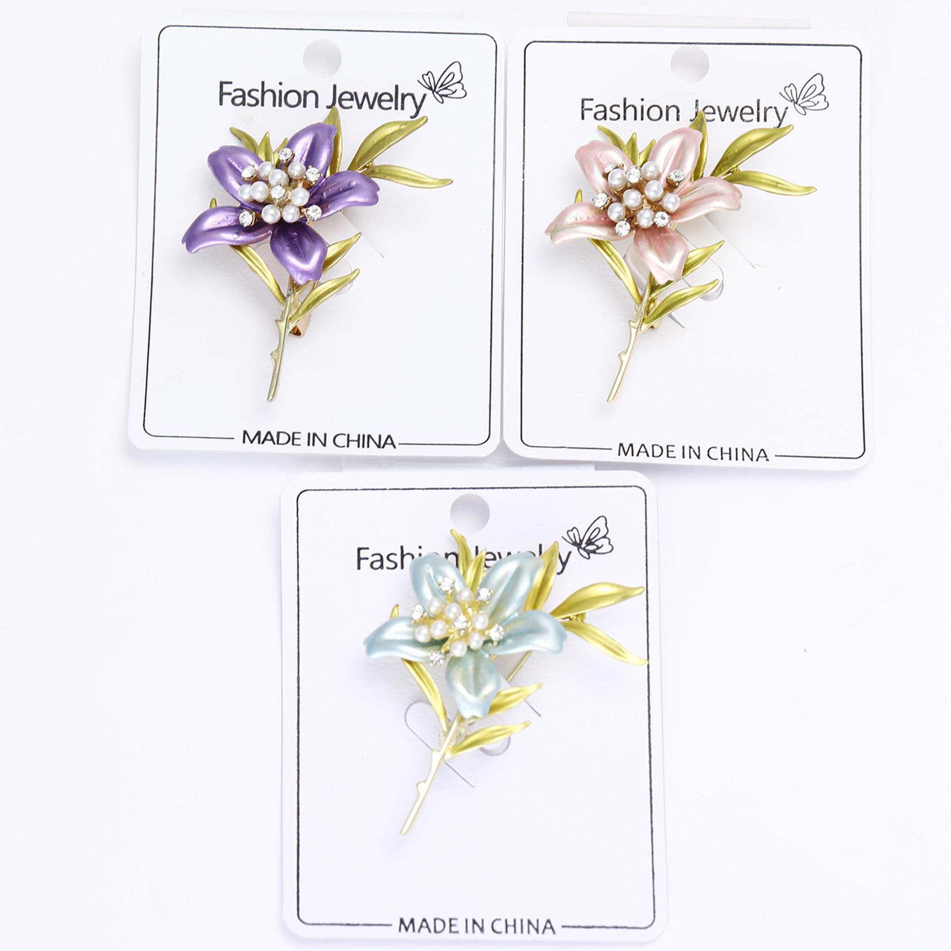 Light Luxury Diamond-Encrusted Pearl Enamel Lily Brooch, Forest Style Gentle and Fresh Floral Plant Brooch, Fashionable and Simple Clothing