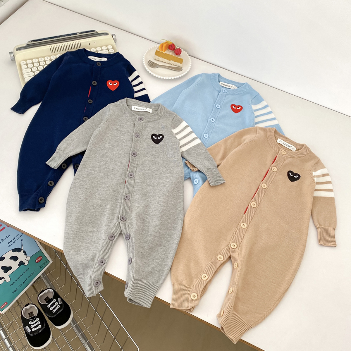 Children's spring overall for new born, knitted bodysuit, demi-season sweater