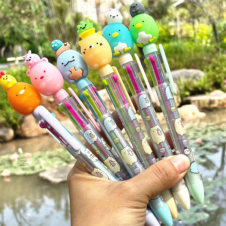 创意卡通造形恐龙 团子角落生动四色圆珠笔多色笔儿童学习奖品