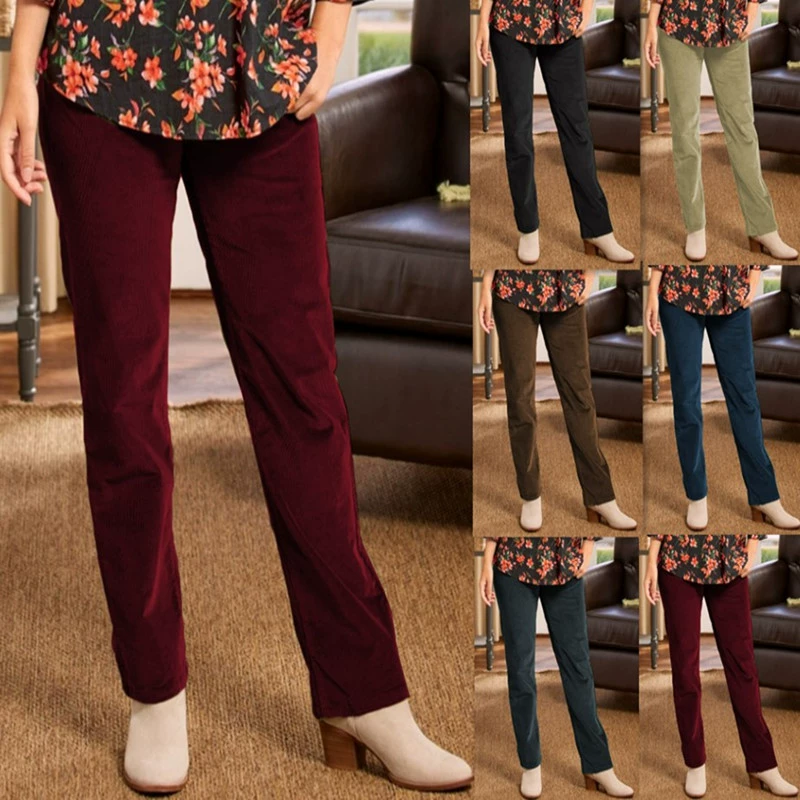 2024Wish Amazon eBay внешняя торговля новая осенняя и зимняя эластина вельвет сплошной цвет прямой повседневные брюки женские