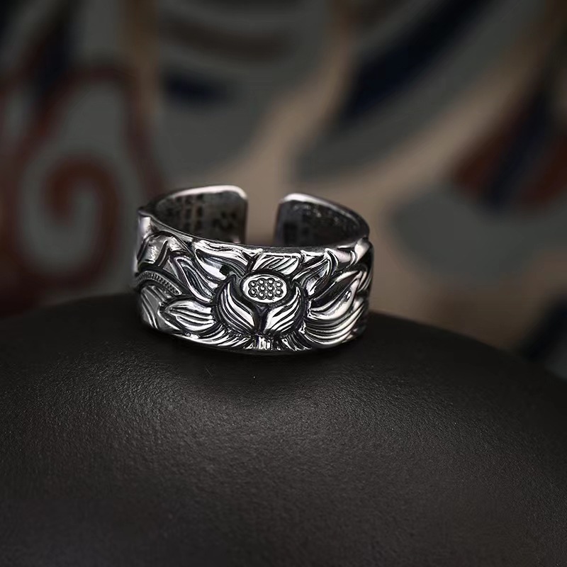 vintage silver plated lotus ring wholesale marcasite ring hannya shingyo ring ring pair for couple factory wholesale