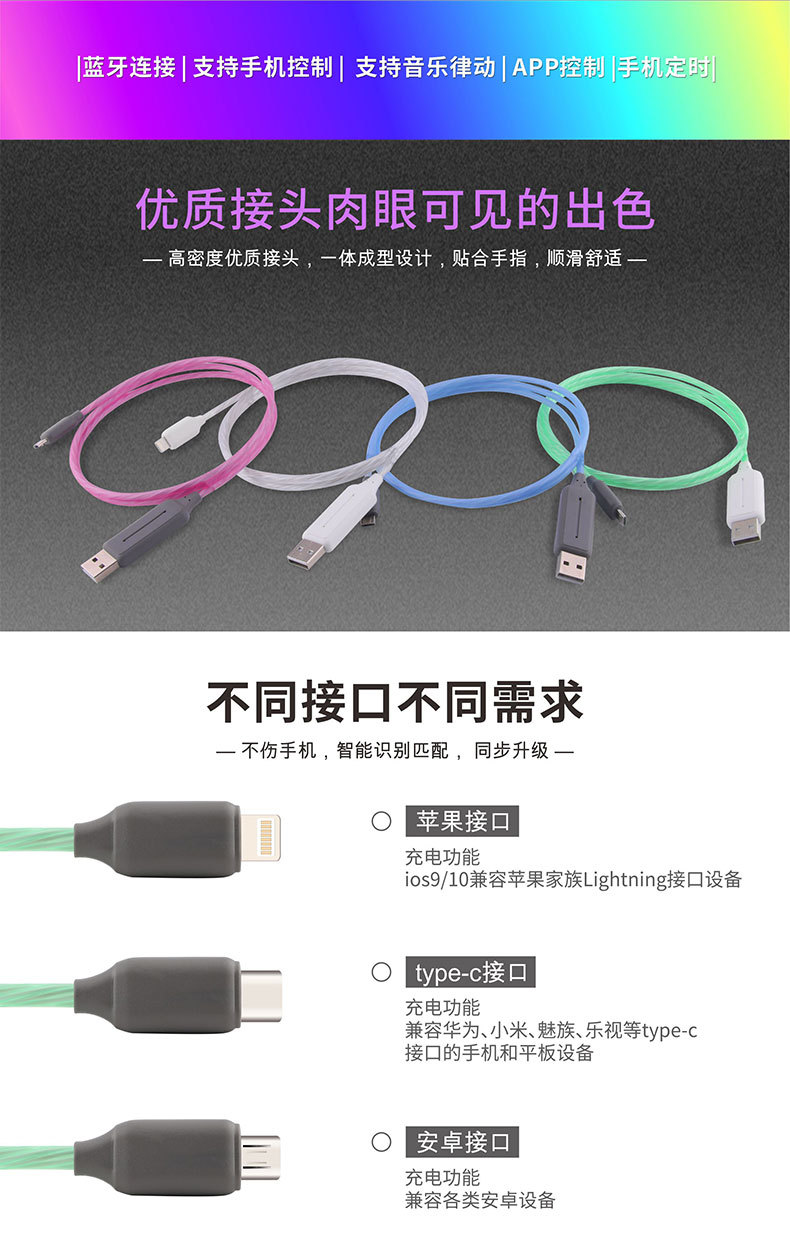 涂鸦智能流光RGB数据线手机充电线