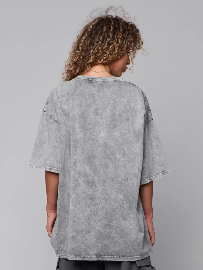 Diseño de letras de impresión de cuello redondo estadounidense para hacer viejas camisetas de verano de mujeres nuevas camisetas de moda sueltas cómodas y versátiles