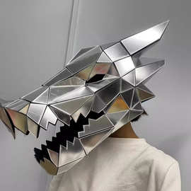 夸张动物头饰镜面虎头豹子头套酒吧神秘嘉宾套头气氛道具舞台演出