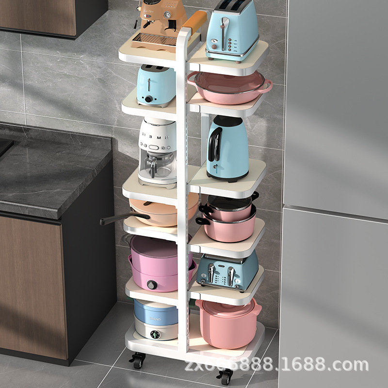 조정 가능한 주방 수납 랙 바닥에 서있는 냄비 선반 가정용 이동식 소형 가전 냄비 다기능 보관 랙