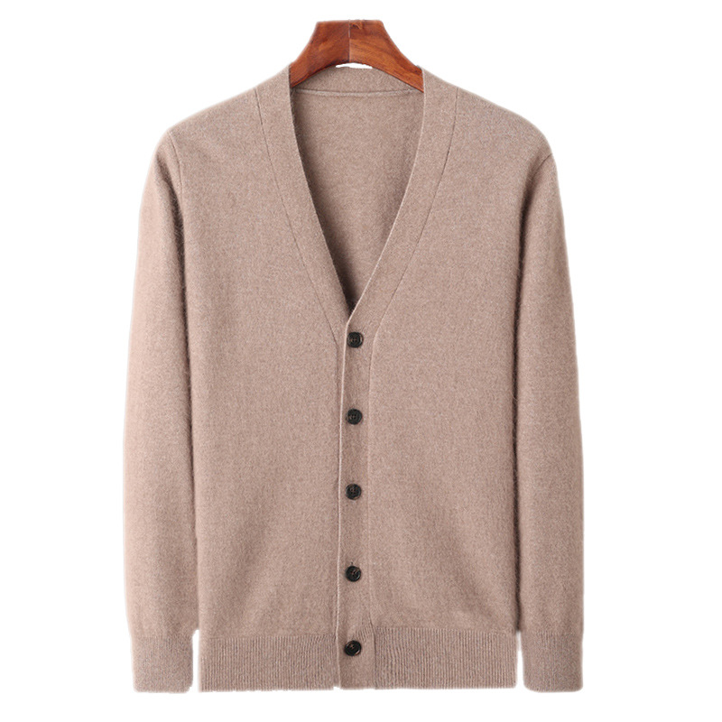 كارديغان رجالي بأزرار وياقة على شكل V وكارديغان محبوك بأكمام طويلة
