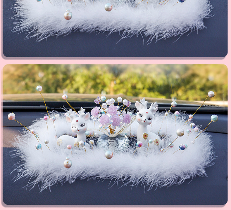 New online celebrity couple deer car decoration car cartoon cute diamond deer starry feather pad rose decoration