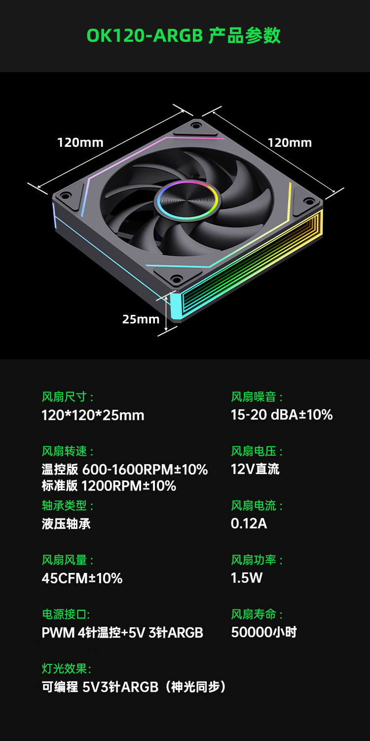 Iceman OK120 Computer Cooling Fan ARGB PWM Silent 12cm Case Silent Computer Cooling Fan