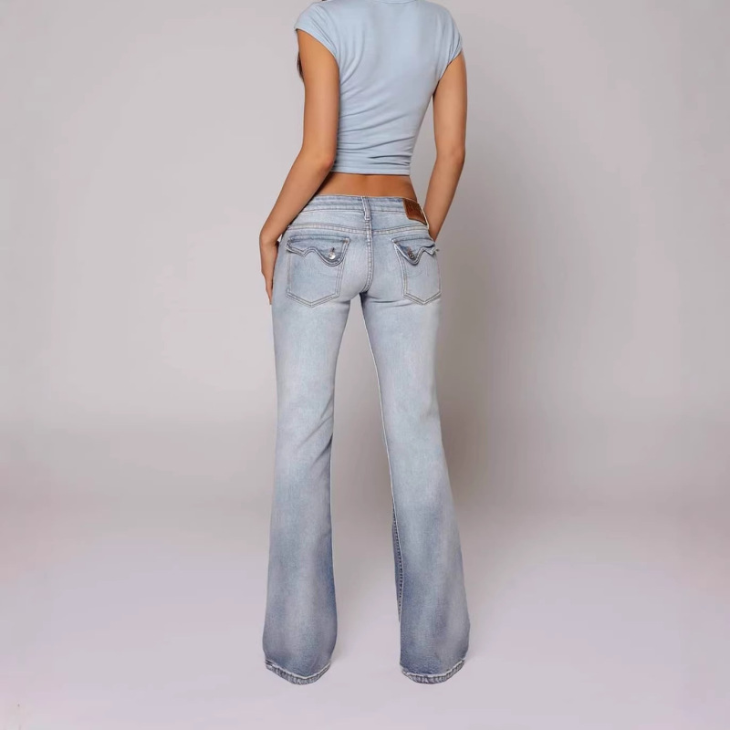 European and American Style Cross-Border Whisker-Washed Jeans for Women, Y2K Low-Waist Flared Denim Pants for Women European and American Style Cross-Border Whisker-Washed Jeans for Women, Y2K Low-Waist Flared Denim Pants for Women