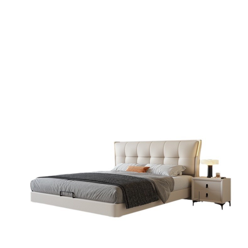 Cama de cuero auténtico, lujo ligero, 1.8 camas dobles, cama principal moderna, aproximadamente 1.5 camas.