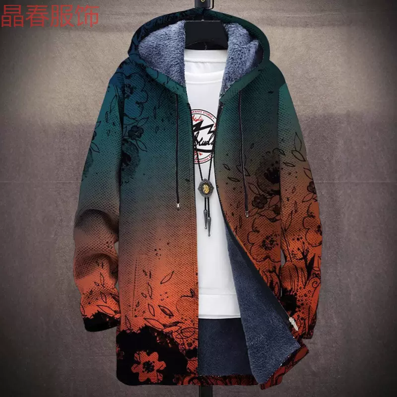 跨境 休闲男士拉链连帽开衫棉服灰色里布