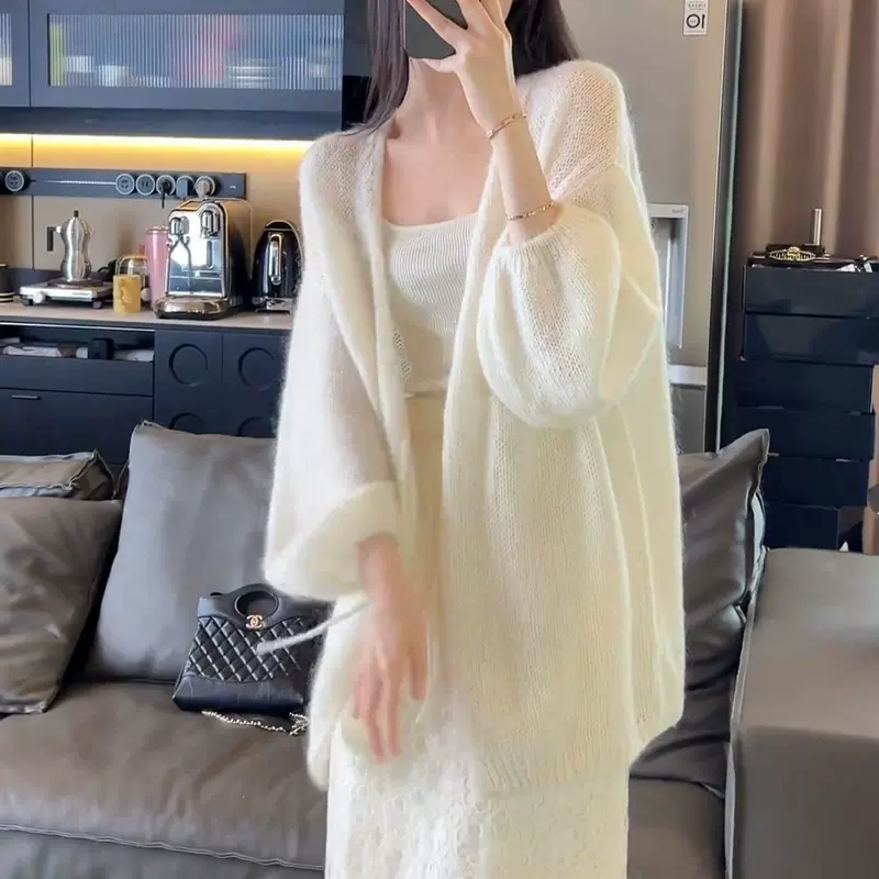 慵懒针织开衫女秋季很仙的毛衣外套中长款温柔风上衣宽松外搭女装