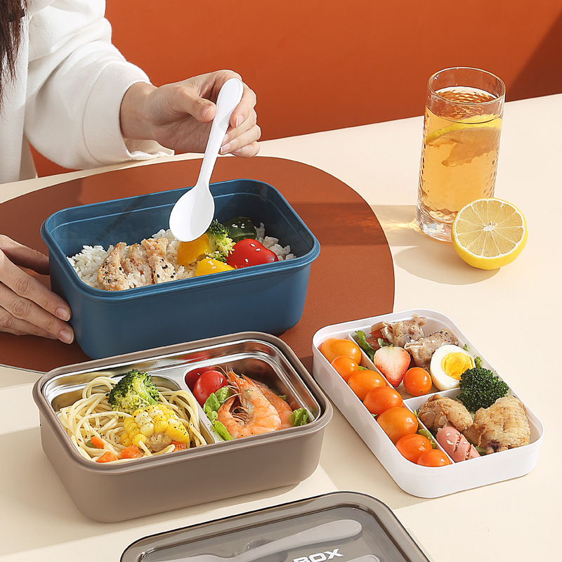 304 alumno de acero inoxidable caja de almuerzo casera PP caja de almuerzo ligera con cubiertos nórdicos caja de almuerzo picnic