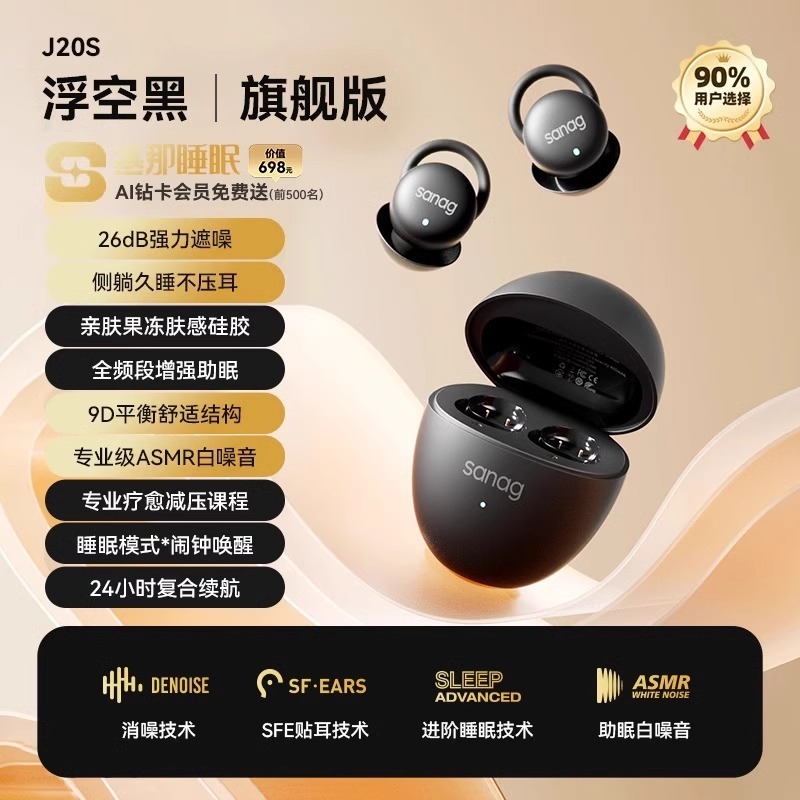 sanag塞那睡眠耳机J20S无线降噪蓝牙睡眠耳机宿舍隔音可侧睡公模|undefined