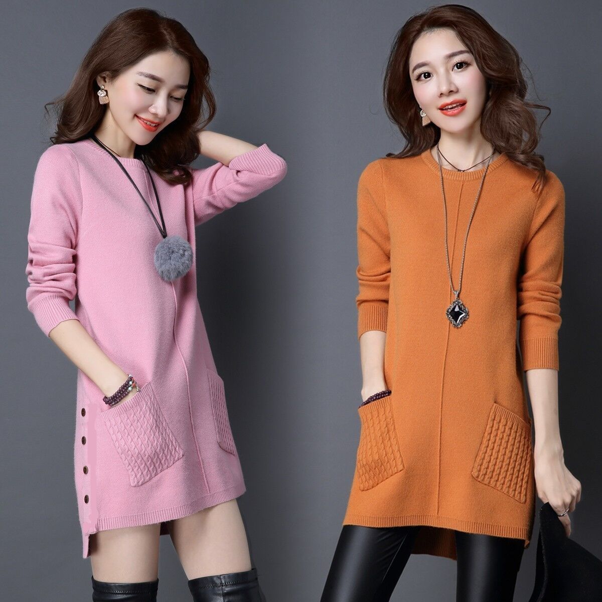 Mid-length sweater women's pullover fash...
