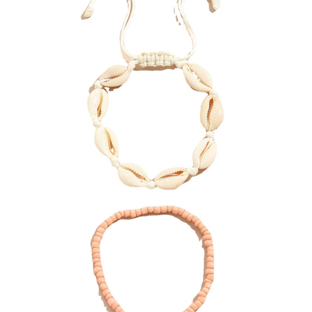 Europeo y americano transfronterizo nuevo estilo bohemio cuentas de arroz tobillos de dos piezas conjunto de concha natural anudado adornos de pie al por mayor