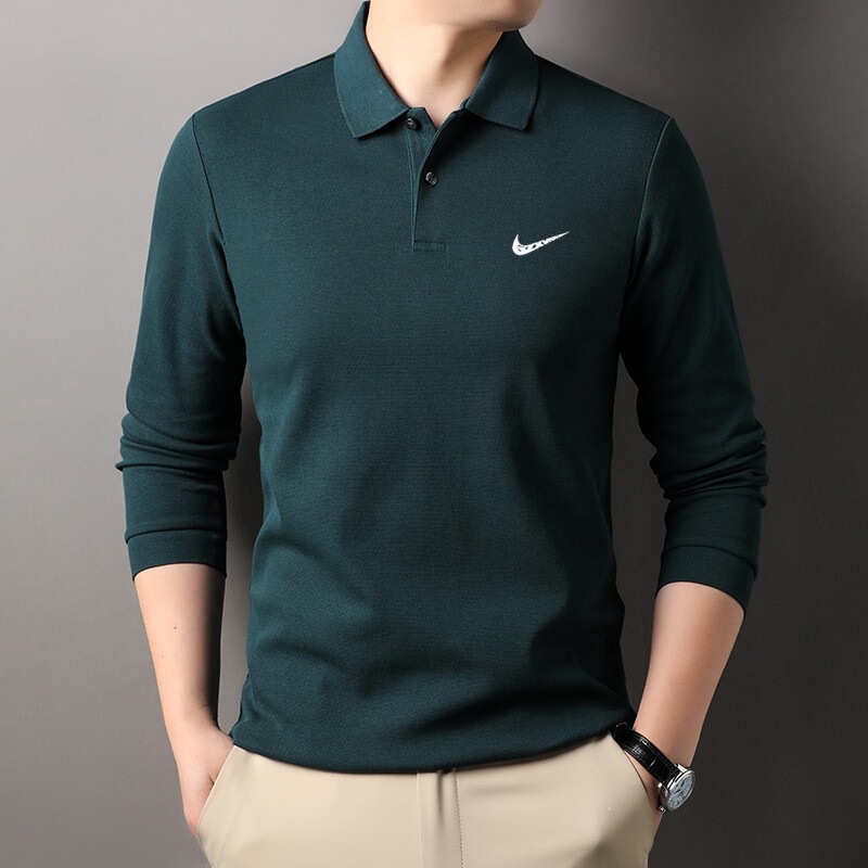 Spring and autumn men's cotton long-sleeve t-shirt polo shirt, middle-aged business casual turn-down collar solid color loose-fit top Spring and autumn men's cotton long-sleeve t-shirt polo shirt, middle-aged business casual turn-down collar solid color loose-fit top
