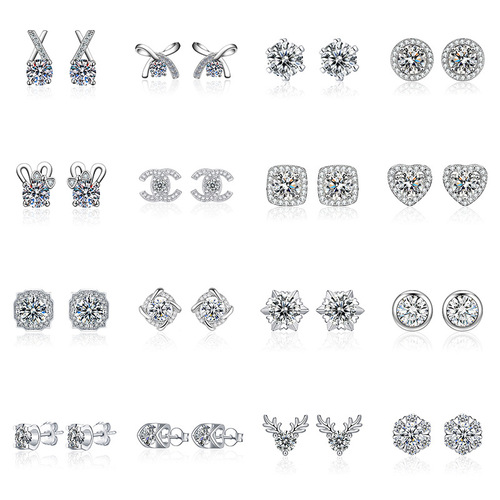 Live simulation of moissanite earrings for women ins love S925 sterling silver needle zircon six-claw moissanite earrings earrings