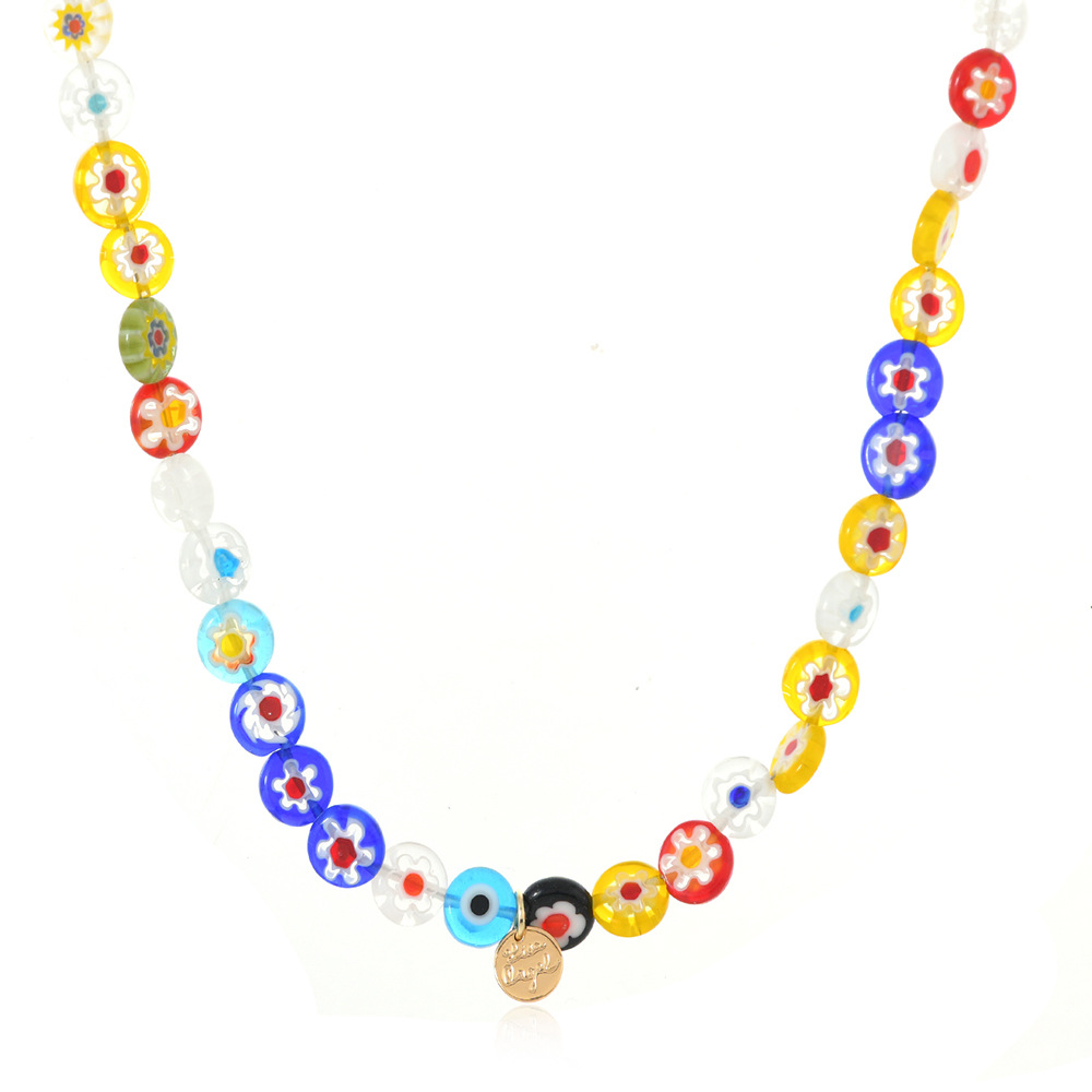 Verano nuevo estilo dulce y fresco chica caliente color vidriado flor pequeña costura collar con cuentas flor femenina todo fósforo cadena de clavícula collar
