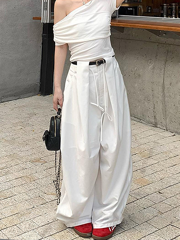 美式高腰阔腿休闲裤女夏秋韩系设计宽松显瘦垂感慵懒百搭长款裤子|undefined