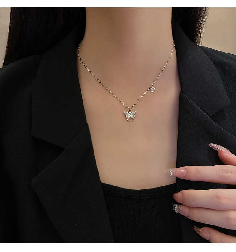 Simple Style Butterfly Titanium Steel Inlaid Zircon Necklace