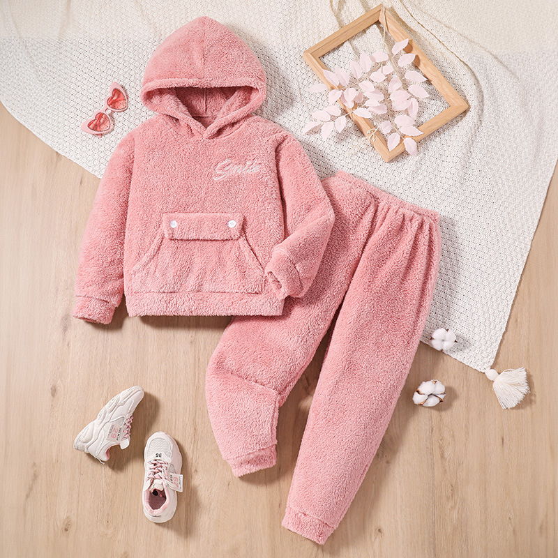 Kinder Frühjahr Neue ärmeln Kapuzenpullover Lange Hosen Plüsch Casual Zwei stück Set für Mädchen_voghion.com