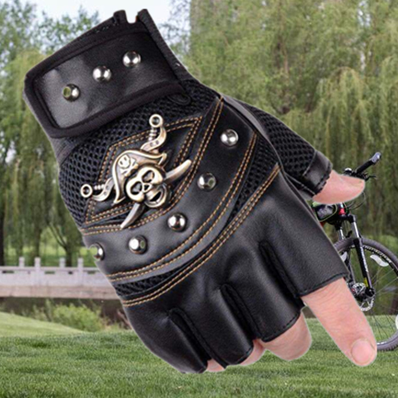 半指手套男士戶外登山手套騎行護腕防滑透氣新款海盜手套