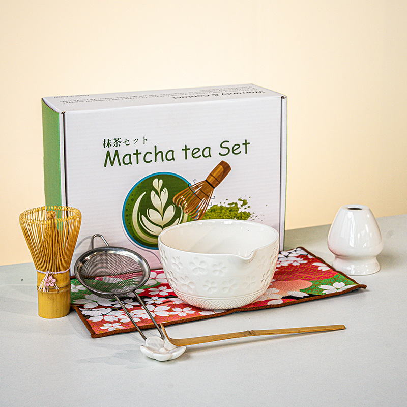 抹茶セット 8点セット 和風 桜抹茶 茶筅 カラーボックス クロスボーダー 抹茶ボウル 注ぎ口付き|undefined