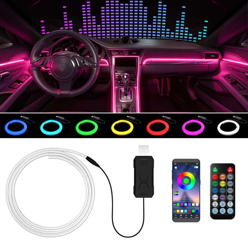USB App Car Music Atmosphere Light 64-Color Central Control Instrument Fiber Optic Seven-Color Sound-Controlled Music Rhythm Light