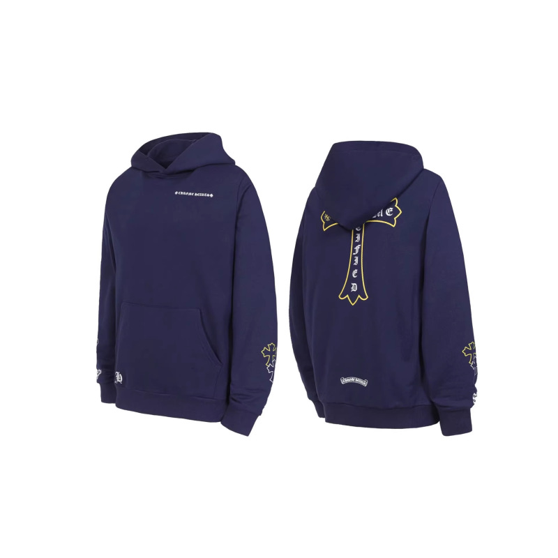 Chrome Hearts Long-Sleeved Hooded Sweatshirt with Sanskrit Letters on the Chest and a Large Cross Print on the Back