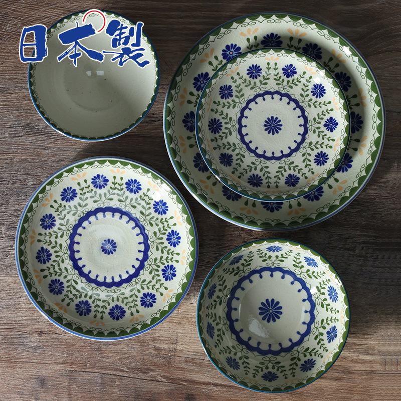 Japanese imported meizaki ceramic tableware green garden Rice Bowl Japanese sushi dish dish bowl ramen soup bowl