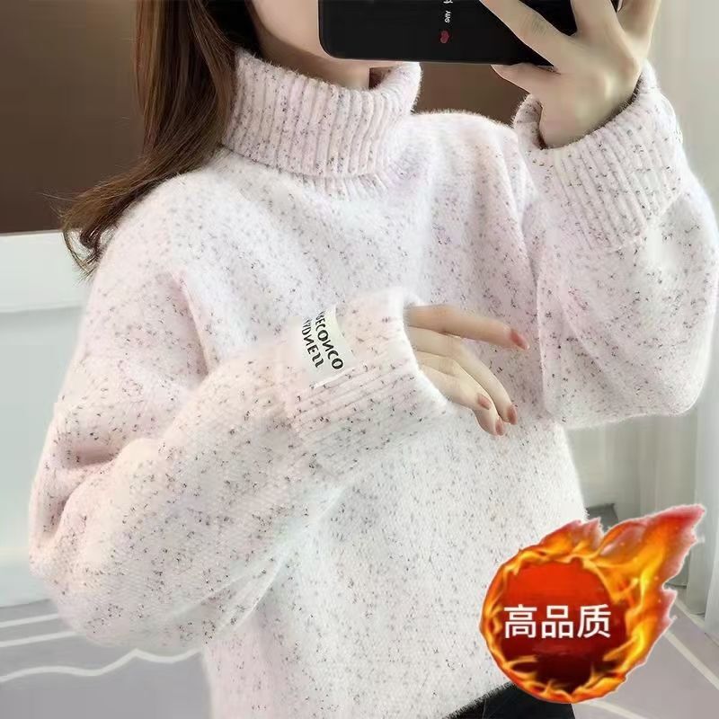 Chenille Autumn and Winter Turtleneck Sweater for Women, Fleece-Lined and Thickened, New Style Inner Top, Base Shirt, Loose Pullover for Outerwear