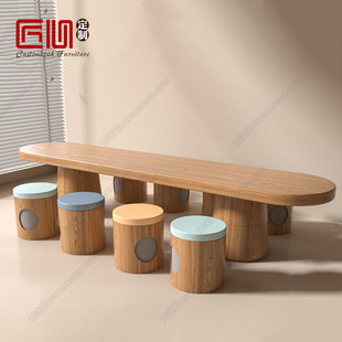Modern Children's Activity Area Building Block Tables and Chairs Sales Office Mezzanine Reading Table Solid Wood Painting Learning Handmade Table