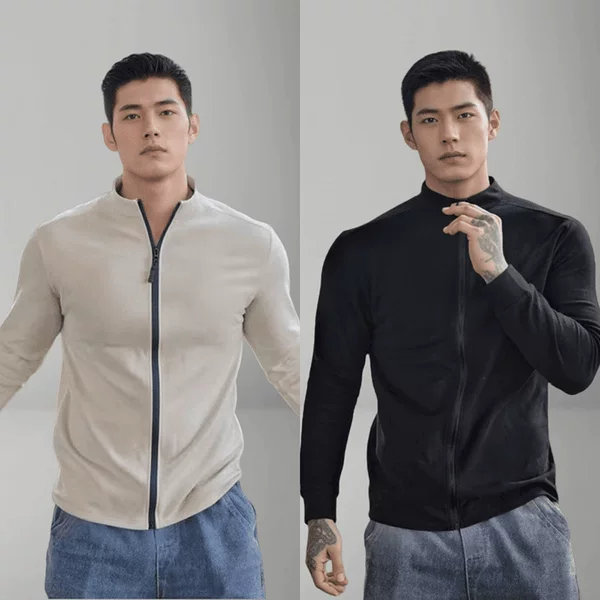 Autumn New Lightweight Jacket Full Zipper Stand Collar Short-Sleeved Outdoor Casual Fleece Fitness Training Running Long-Sleeved