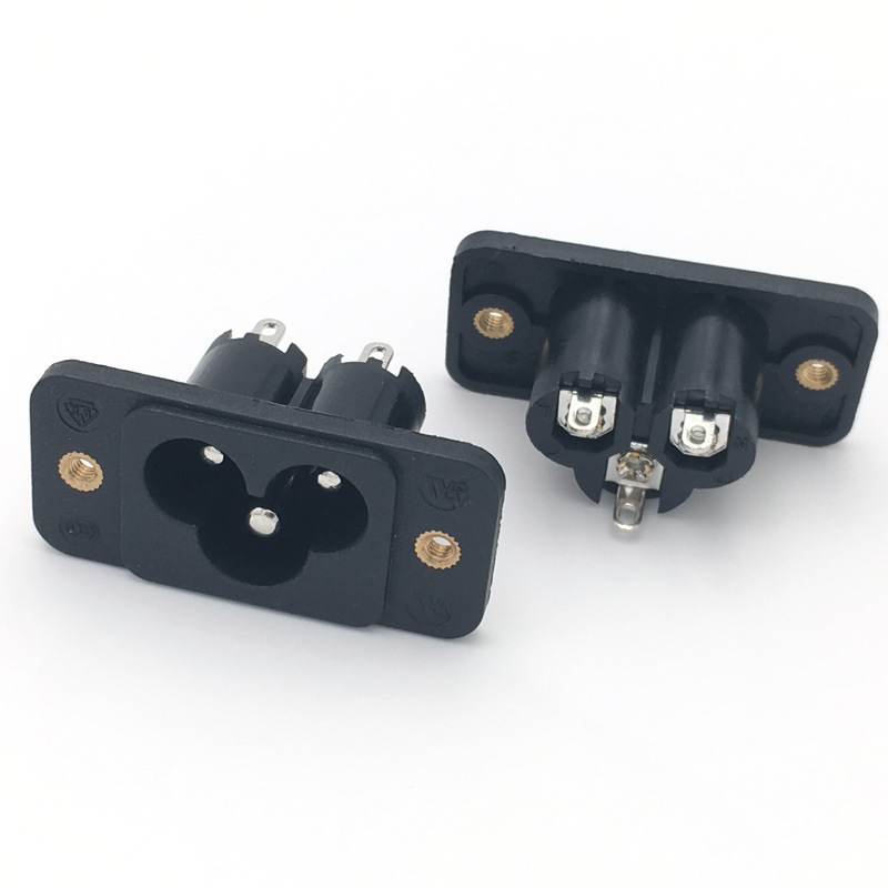 AC Power Socket, Three-Prong Vertical Design with Gold-Plated Screw Caps, Model AC-030, DB Appliance Socket Featuring a Plum Blossom and Mickey Mouse Pattern