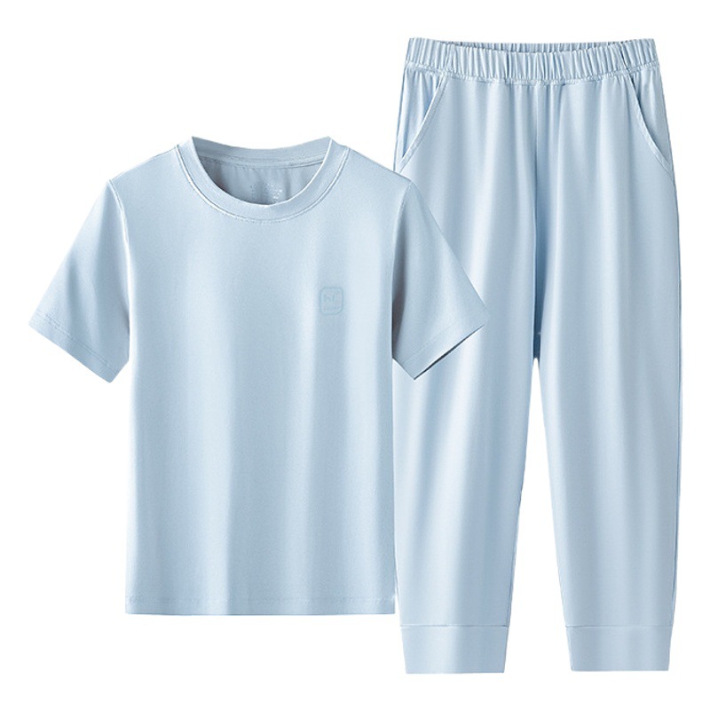 Nuevo conjunto de pijamas casuales de algodón modal antiácaros para niños y niñas, adecuado para salir, pantalones tres cuartos, conjunto para estar en casa, en stock.