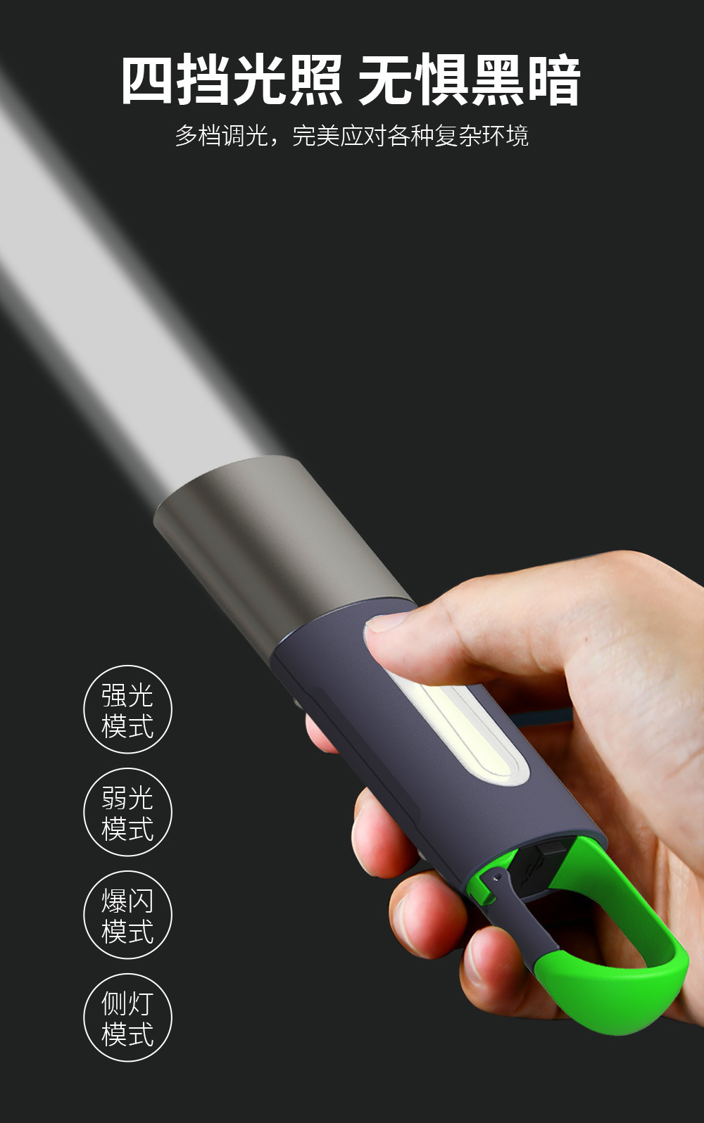Cross-Border Outdoor Long-Range Strong Light Flashlight with Adjustable Hook, Multi-Functional and Portable Flashlight