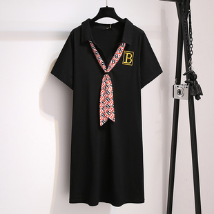 Deformed Polo College Style Dress Loose Slimming Short-sleeved T-shirt Dress 2024 Summer New Large Size Women's Clothing