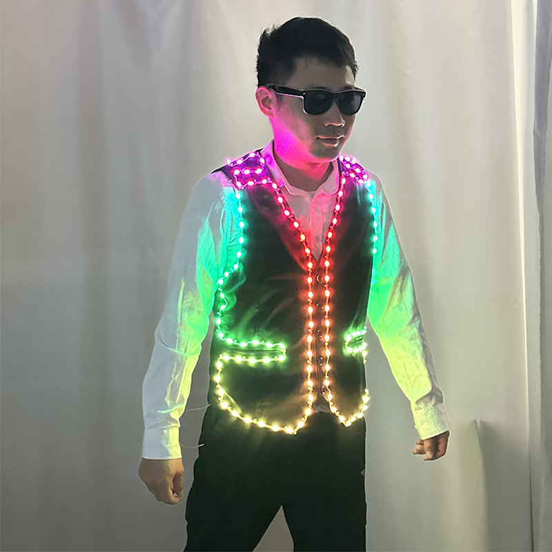 Ropa luminosa LED discoteca bar ropa de bebida chaleco negro luminoso espectáculo de escenario ropa de atmósfera LED props