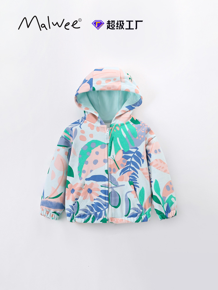 Malwee Child Sweater Jacket Otoño Invierno Nuevo estilo europeo y americano para niños con sombrero de manga larga con cremallera Cardigan casual