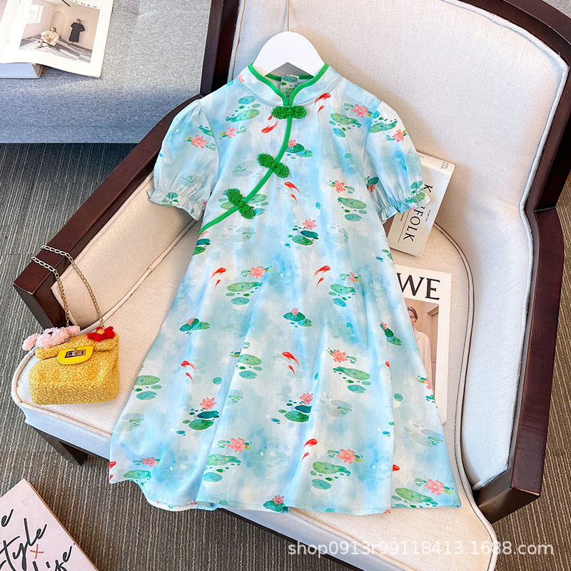 Girls' Cotton Dress, Girl's Cotton Skirt, Chinese Style Kidsren's Skirt, Summer Casual Short Skirt, A-Line Skirt, Skirt Hem