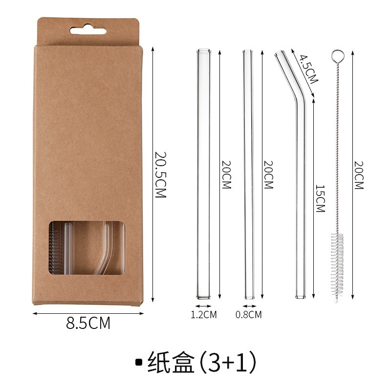 Pajita de vidrio con alto contenido de borosilicato, resistente al calor, reutilizable, juego de tubo de bebida de jugo de seguridad para mujeres embarazadas y niños con caja portátil