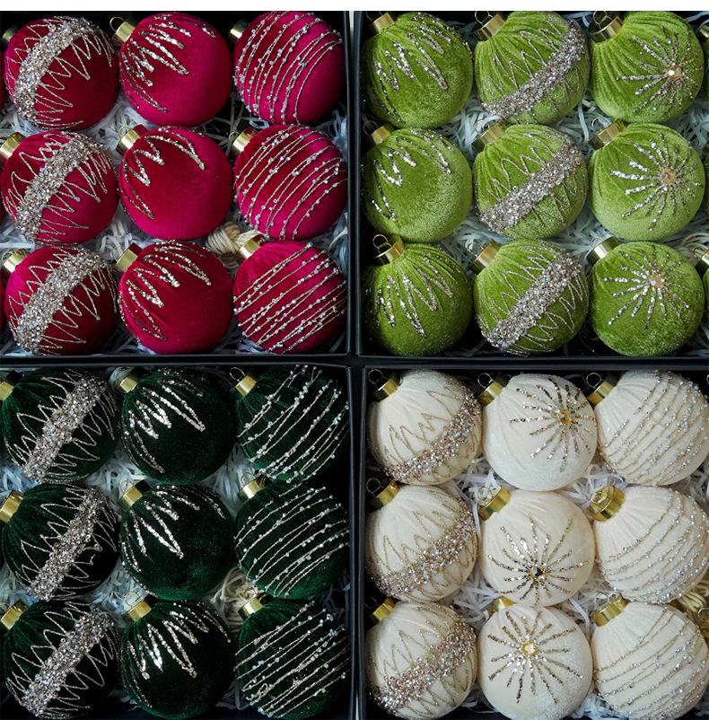8cm Velvet Christmas Ornaments With Rhinestones – Set Of 12 Premium Decorative Balls For Tree & Home_voghion.com