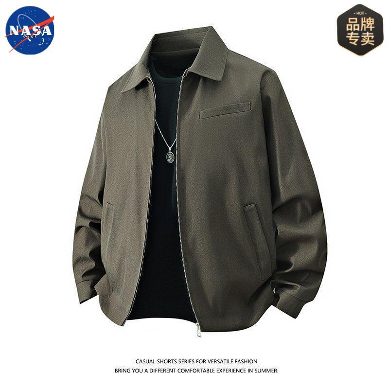 Nasa Brand Autumn Simple High-End Stylish Jacket for Men with a Sophisticated Versatile Solid Color Mature Feel Turn-Down Collar Coat